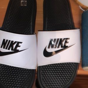 Black and white Nike slides Size 13